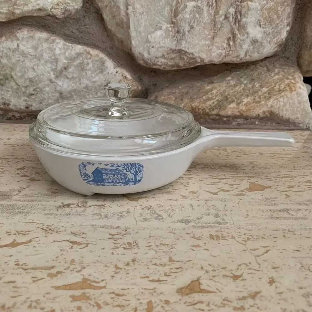 Vintage CorningWare Colonial house browning skillet with lid